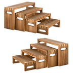 8 Pcs Wood Risers Display Stands, 2 Set Wooden Risers for Table Display, 4 Tier Rectangular Riser Display Stand Wooden for Cupcake, Desserts, Perfume, Collections, Jewelry Showcase