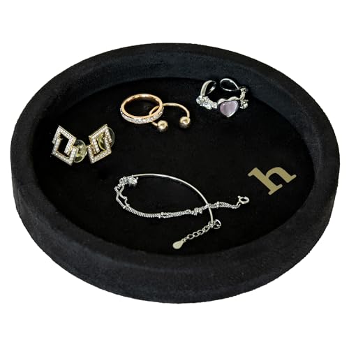 COLLECTIVE HOME - Velvet Jewelry Tray, 6" Monogrammed Jewelry Dish, Smooth Velour Display Dish for Rings, Earrings, Necklaces, Makeup, Personalized Gifts for Women (Black-h) - color: Black-h