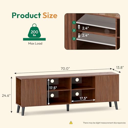 Lamtor TV-Stands for Living Room - Mid Century Modern TV Stand for 75+ inch TV, Entertainment Center with Storage, Media Console with Adjustable Shelves, Walnut
