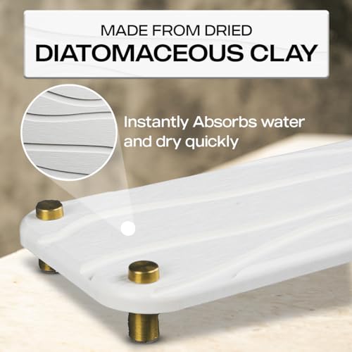 2-Piece Water Absorbing Stone Tray Set – Fast-Dry Diatomite Soap Trays for Bathroom & Kitchen Sink, Gold Finish - color: Gold