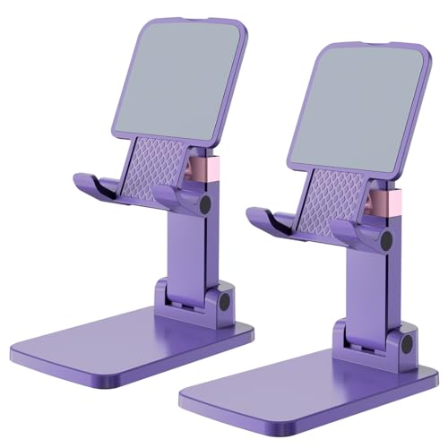 Phone Stand for Desk, Cell Phone Holder Adjustable Cellphone Stand for Desk Height Angle Adjustable Stands, Anti-Slip Base, Compact Design for iPhone Android Devices (Purple, 2Pack) - color: 09-Violet