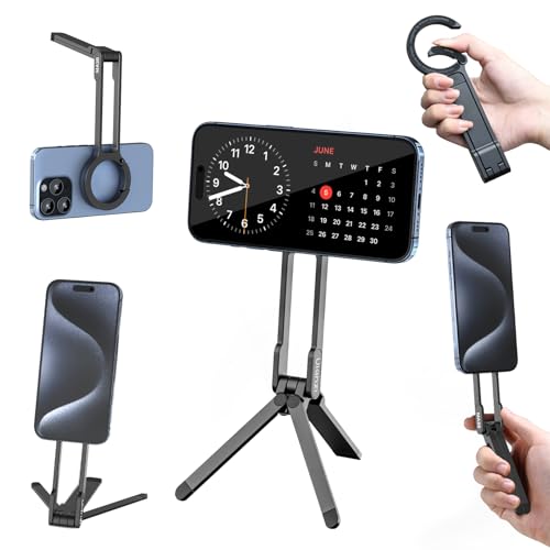 ULANZI MA30 Magnetic Phone Tripod Stand for iPhone - Aluminium Maglock Smartphone Mini Tripod Pocket Cell Phone Stand Strong Magnet Quick Mount Compatible with iPhone 17 16 15 14 13 12 Series, Black - color: Black