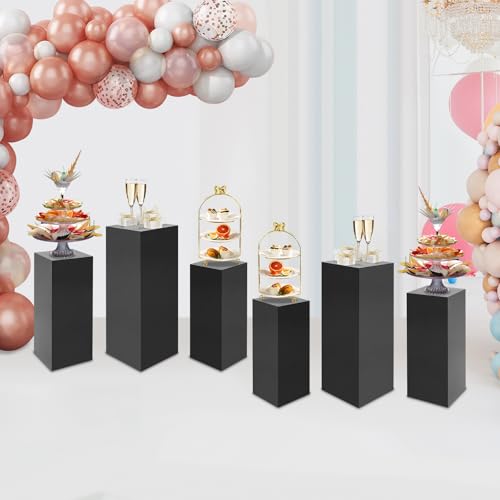 3/6 PCS Square Tall Pedestal Stand Metal Square Pedestal Stand Tall Pedestals Cake Stands for Party Wedding Birthday (Black, 6Pcs) - color: Black, size: 6Pcs