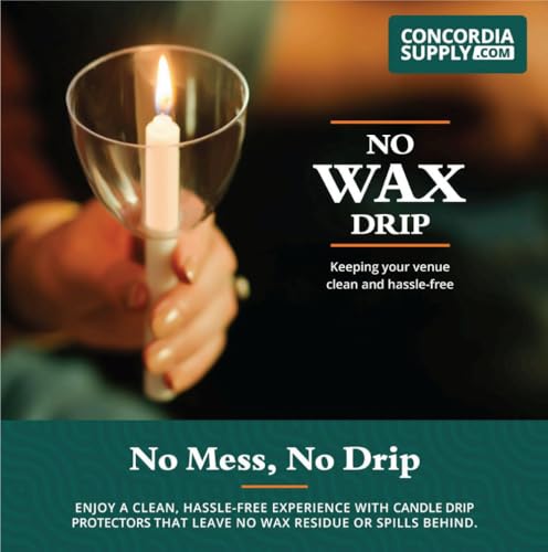 Concordia Supply Clear Shield Candle Drip Protectors - (Pack of 50) Wax Catcher for Candlesticks, Convenient for Church Vigils, Memorials, Congregational, & Christmas Eve Candles - size: Pack of 50