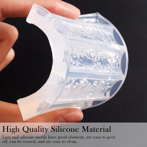 Laza 4pcs Silicone Nail Art Molds, Acrylic 3D Spring Summer Flower Nail Charms Molds Clear Modeling Templates Silicone Flowers Pattern Nail Tools with Sculpture Pen for Salon Nail Design - color: Flowers