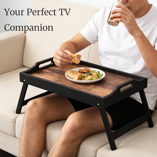 Fibogollo Wooden Bed Tray Table with Folding Legs and Handle,Breakfast Trays,Serving Tray for Food and Snack,Laptop Laptop Desk for Working