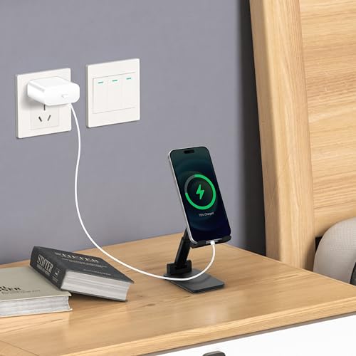 Cell Phone Stand, Adjustable Angle and Height Cell Phone Holder for Desk, Foldable and Portable, Anti-Slip Silicone Pad, Compatible with All Mobile Phones and 4-8 Inch Devices (Black&White) - color: Black&White