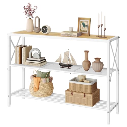 Hoctieon Industrial Console Table, 3 Tier Entryway Tables, Hallway Desk, Narrow Sofa Tables with Shelves, Entrance Table for Entryway, Living Room, Foyer, Hallway, Office, Oak Beige - color: Oak Beige