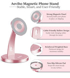 Aoviho Magnetic Phone Stand for Desk – 360° Rotating Aluminum Phone Holder, Stable Desk Stand for Office, Home & Kitchen, Compatible with iPhone 17 Pro Max 16–12 Series and MagSafe Cases, Rose Gold - color: Rose Gold