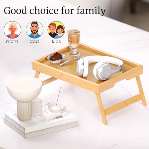 VERTORGAN 3 Pack Bamboo Bed Tray Table with Folding Legs,Breakfast Trays,Serving Tray,Laptop Tray for Working,Food Snack Tray for Bed and Sofa(Natural) - color: Natural