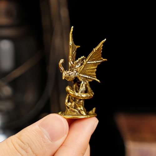 CHOVY Majestic Demon Dragon Perched on Rock Wings Spread - Handcrafted Retro 100% Solid Brass-Ideal Home Decor Desk Ornament Collectible Artwork Office Accent Artistic Scene Decoration - style: Demonic Dragon