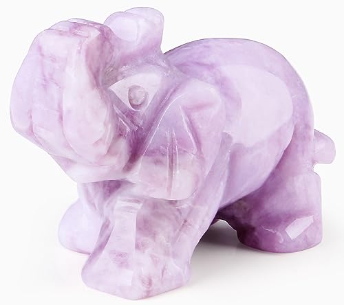 QINJIEJIE Lepidolite Crystals Elephant Decor Cute Desk Stones Figurine Natural Gemstones Decoration Home Room Office Pocket Hippie Statue Meditation Spiritual Gem Stocking Stuffers Gift for Women - color: Lepidolite