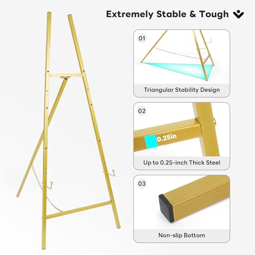 Gold Easel Stand for Sign, Adjustable Metal Display Easel 4-Tier Height Large Artist Display Easels for Painting Wedding, Baby Shower, Birthday Party and Commercial Display