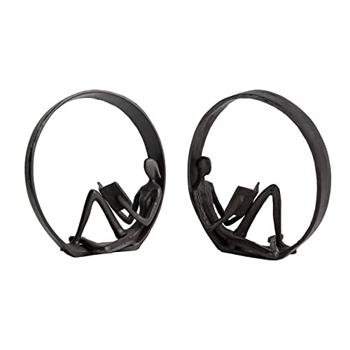 Danya B. Contemporary Encircled Male & Female Reader Cast Iron Sculpture Bookend Statues (Set of Male and Female)