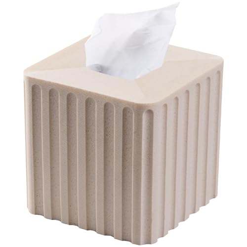 Striped White Sandstone Tissue Box Cover Square for Home Decor,Resin Heavy Tissue Box Holder for Bathroom Countertop,Tabletop,Bedside Table,Office (Handmade of Resin) - color: T-white