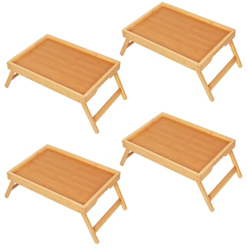 Youpehom Bed Tray Table with Folding Legs, Bamboo Breakfast in Bed for Kitchen Serving Tray, Sofa, Eating, Used As Laptop Desk Snack Tray (4 Pack, Bamboo Color) - color: Bamboo-4 Pack, size: Medium