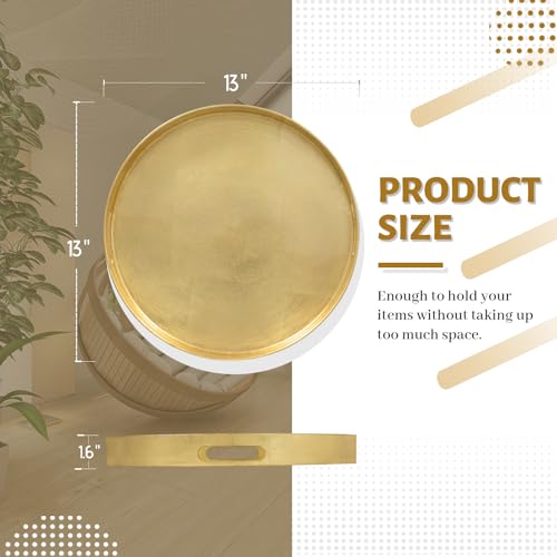 MAONAME 13" Gold Round Decorative Tray for Coffee Table, Modern Serving Tray with Handles, Foil Ottoman Trays, Bathroom Decor - size: 13"
