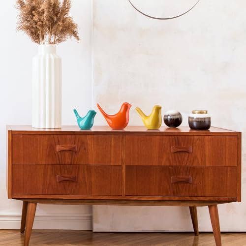 AceOrbit 3pcs Mid Century Modern Decor Medieval Table Decor Ceramic Birds Orange Blue and Yellow Ceramic Birds for Home Office Table Desktop Bookshelf Mantelpiece Shelf Centerpiece - style: Classic
