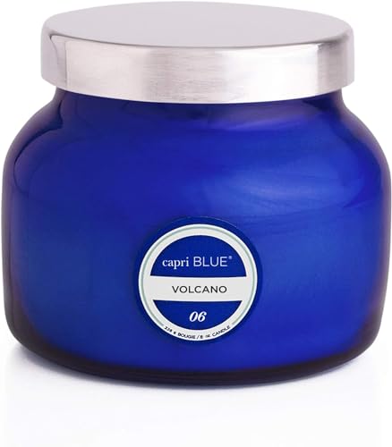 Capri Blue Volcano Scented Candles - Luxury Glass Jar Candles for Home Scented with Tropical Fruit & Sugared Citrus - Soy Wax Blend - Capri Blue Volcano - Blue Color (8 oz) - color: Blue, size: 8 oz
