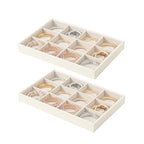 Stackable Jewelry Organizer Tray For Drawers,White Leather Small Earring Storage Tray,Bracelet And Necklace Display Box,Jewelry Ring Display Case (Creamy White 12 Grids) - style: Creamy White 12 Grids