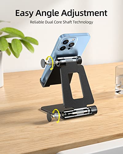 Nulaxy 2 Pack Dual Folding Cell Phone Stand, Fully Adjustable Foldable Desktop Phone Holder Cradle Dock Compatible with iPhone 17 16 15 14 13 12 Pro Max Xs Xr, All Phones, Black & Rose Gold - color: B-Black & Rose Gold