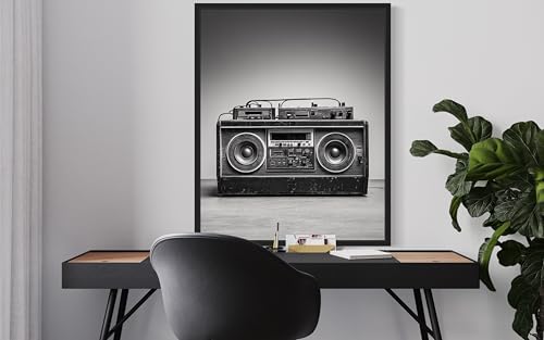 Boombox Art Music Poster - Musical Instrumental Wall Art Print - Black and White - Photography Musical Art - Bedroom or Office Living Room Decor 137 (Boombox, 16 x 20 inches, Unframed) - color: Boombox, size: 20"L x 16"W