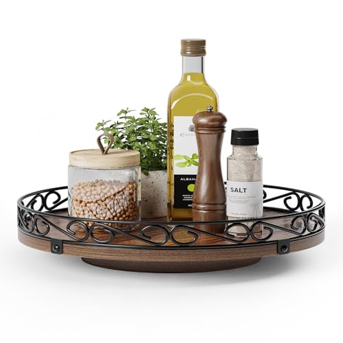 12" Lazy Susan Turntable Organizer for Table Top, Round Wooden Lazy Susan for Cabinet, Farmhouse Decorative Tray for Coffee Table, Kitchen Organizer Countertop, Center Piece Decor, Rustic Brown - color: Rustic Brown, size: 12 Inch