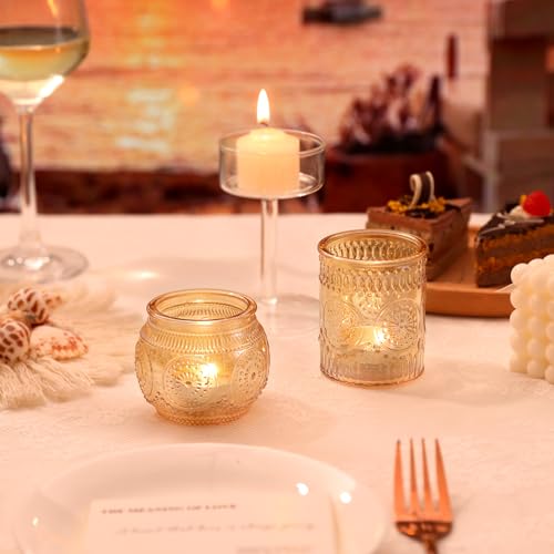 DARJEN 24Pcs Gold Votive Candle Holders - Glass Candle Holder Bulk for Table Centerpiece, Tea Lights Candle Holders for Home, Christmas Party & Wedding Shower - color: Gold