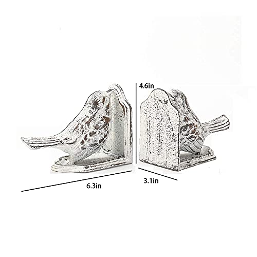 Jemeni Bird Book Ends for Shelves, Cast Iron Birds Book Ends for Shelves, Cute Bookends Decorative, Heavy Duty and Unique Decorative for Heavy Books, White Finish