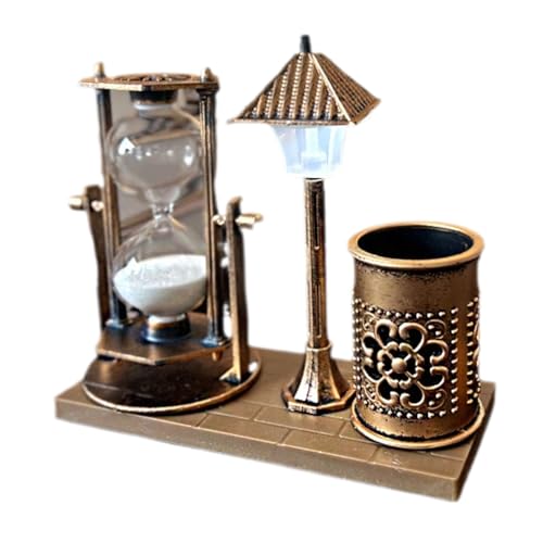 Vintage Style Desk Organizer Set with Hourglass Timer, Decorative Pen Holder, Bronze Finish, pen organizer for desk, vintage office decor, sand timers, desk organizer pen holder