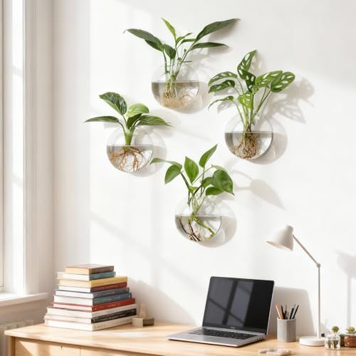 4Pcs Wall Hanging Planter Propagation Stations Glass Terrariums Vase for Hydroponics Plants, Bathroom, Home Office Living Room Decor Gift - size: 5.1"L x 2.4"W x 5"H