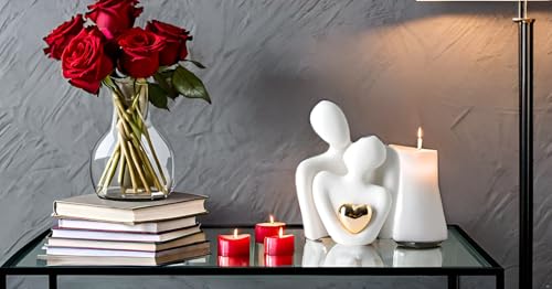 Mini Hugging Couple Statue Ceramic Lover Figurine Home Decor is a Romantic Gift for Her on Wedding Anniversary and Valentines, TV Stand Decoration Knick Knacks for Shelves (White) - size: S-3.5in