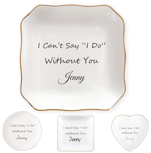 Custom Ceramic Ring Dish, Personalized Jewelry Tray with Text, Earrings Necklaces Bracelet Watch Keys Trinket Holder, Mothers Day Bridesmaid Bestie Gift for Women - color: Three Line Text
