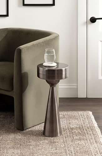 Kate and Laurel Solbrett Modern Sophisticated Metal Drink Table, 10 x 10 x 22, Gunmetal, Contemporary Mini Pedestal Table with Unique Sculptural Design for Use as Indoor Plant Stand - color: Pewter