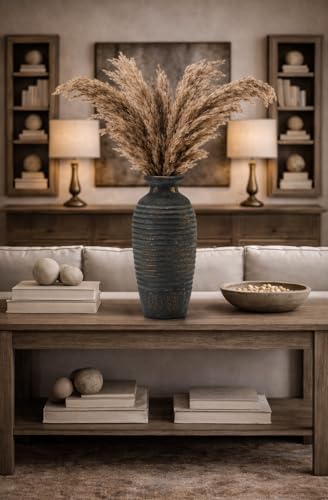 Emotionally Grounded Vase, Vaseking Large Ceramic Rustic Vase, 14.4 inch Minimalist Threaded Decorative Farmhouse Tall Vases for Home Decor, Living Room, Enterway, Table Decoration, Bronze - color: 19151-blue Bronze, size: 14.4"