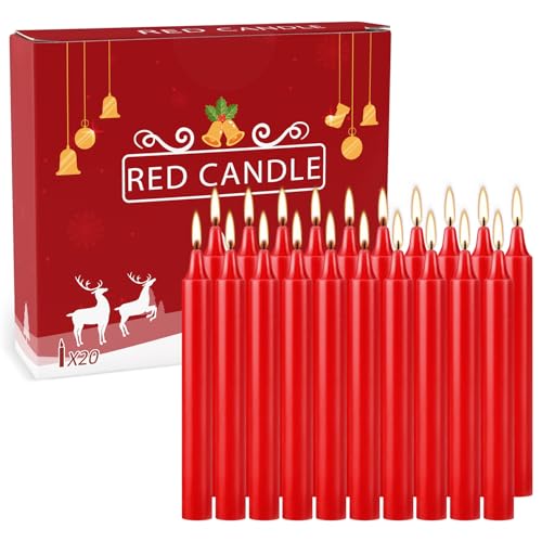 YOROXRG Set of 20 Red Candles –Spell Chime Candles for Christmas,Household, Wedding, Rituals, Prayer, Birthdays, Meditation, Altar,Party and Home Décor Candlesticks - 4 Inch Tall, Unscented (Red) - color: Red-4" 20