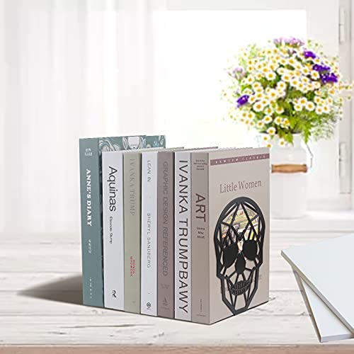 Black Skull Design Bookend Metal Book Ends, Heavy Duty Bookends for Shelves Desk, Skull Book Shelf Holder for Heavy Books, Decorative Desktop Organizer Home Office (1Pair)