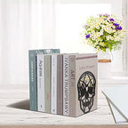 Black Skull Design Bookend Metal Book Ends, Heavy Duty Bookends for Shelves Desk, Skull Book Shelf Holder for Heavy Books, Decorative Desktop Organizer Home Office (1Pair)