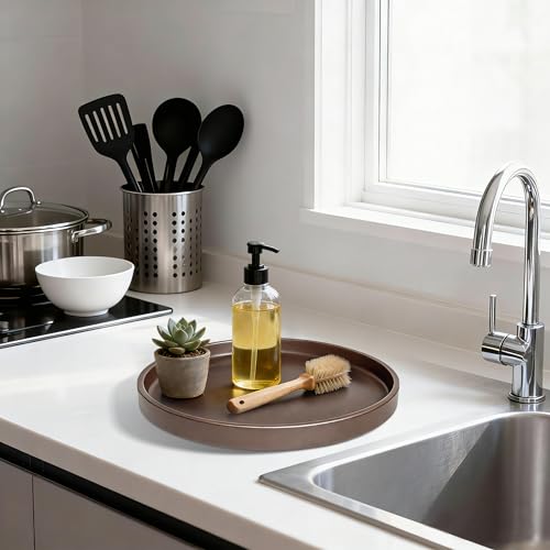 1 Pack 9" Bathroom and Vanity Tray, ABS Bathroom Counter Organizer, Coffee Table Decor for Perfume, Candles, Keys &More. Kitchen Countertop Organizer, Decorative Tray Soap Holder, Brown - color: Brown, size: 9"