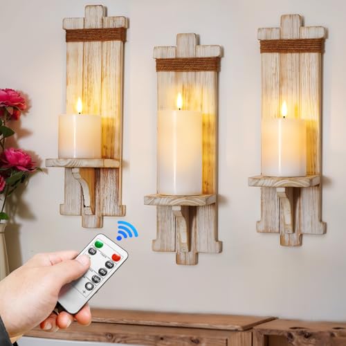Homemory White Flameless Candles Φ 3" H456 Battery Operated with Remote Timer, Real Wax LED Pillar Candle for Home Fireplace Bedroom Living Room, Set of 3 - color: D3"xH4"5"6"-White