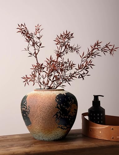 GeLive Round Ceramic Vase Brown Rustic Textured Moon Jar Table Centerpiece Pottery Vase Decorative Planter Pot Flower Container for Fresh Dried Plants Home Decor Kitchen Utensil Holder - color: Brown