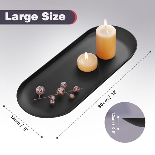 Bathroom Vanity Tray for Countertop, Black Decorative Kitchen Sink Trays for Soap Dispensers, Stainless Steel Candle Tray, Jewelry Perfume Ring Key Organizer Trays, Oval (Black, 12"*5") - color: Black, size: 12" x 5" x 0.4"