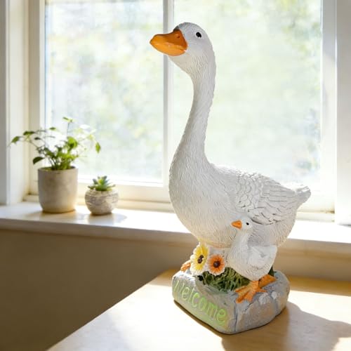 Desk Goose Figurines 9.5 Inch Desktop Goose Statue Garden Statues & Sculpture for Patio, Porch, Office and Lawn, Memorial Stone and Gifts for Mom Goose Lover - color: Goose