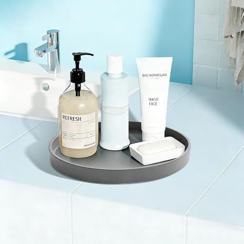1 Pack 10" Bathroom and Vanity Tray, ABS Bathroom Counter Organizer, Coffee Table Decor for Perfume, Candles, Keys &More. Kitchen Countertop Organizer, Decorative Tray Soap Holder, Grey - color: Gray, size: 10"