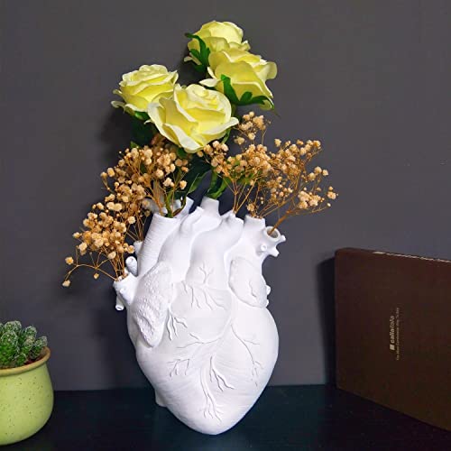 Vase Flower Vases Heart Shaped Decor Resin Flower Pot Modern Unique Nordic Art Style Decorative Vase for Home Wedding Valentine Gift Desktop Living Room Decoration - White - color: White