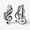 Musical Note Metal Wall Art Vase with Flowers, Hanging Decor for Indoor Living Room, Kitchen, Bedroom (Guitar Musical Notes 2 Pack)