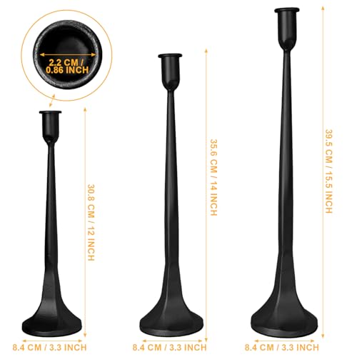 Set of 3 Black Iron Candlestick Holders – Tapered Candle Holders for 3/4" Candles, Tall Candle Stick Set for Dining Table, Wedding, and Home Décor - color: Black