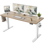 TIQLAB Standing Desk 63 x 24 inch, Electric Height Adjustable Desk with Splice Board, Sit Stand Desk Computer Table for Home Office, White Frame/Maple Top - color: Maple, size: 63*24 inch