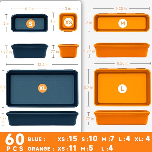 Tool Box Organizer Tray, Toolbox Desk Drawer Organizer, Tool Box Tray, Toolbox Organization Storage for Rolling Tool Chest (60PCS (Blue+Orange)) - color: 60PCS (Blue+Orange)