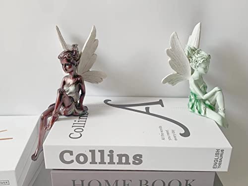 Fairy Garden Figurines Outdoor, Hand-Painted Sitting Fairy Statues, Resin Garden Sculptures, Angel Figurines for Garden, Windowsill & Fairy Lovers Gift - color: White